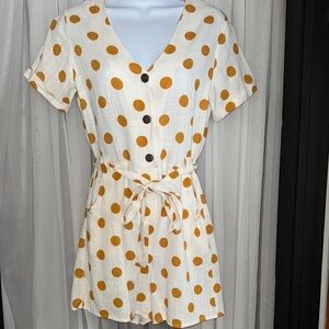 Monteau White and Yellow/ Orange  Polka Dot Romper